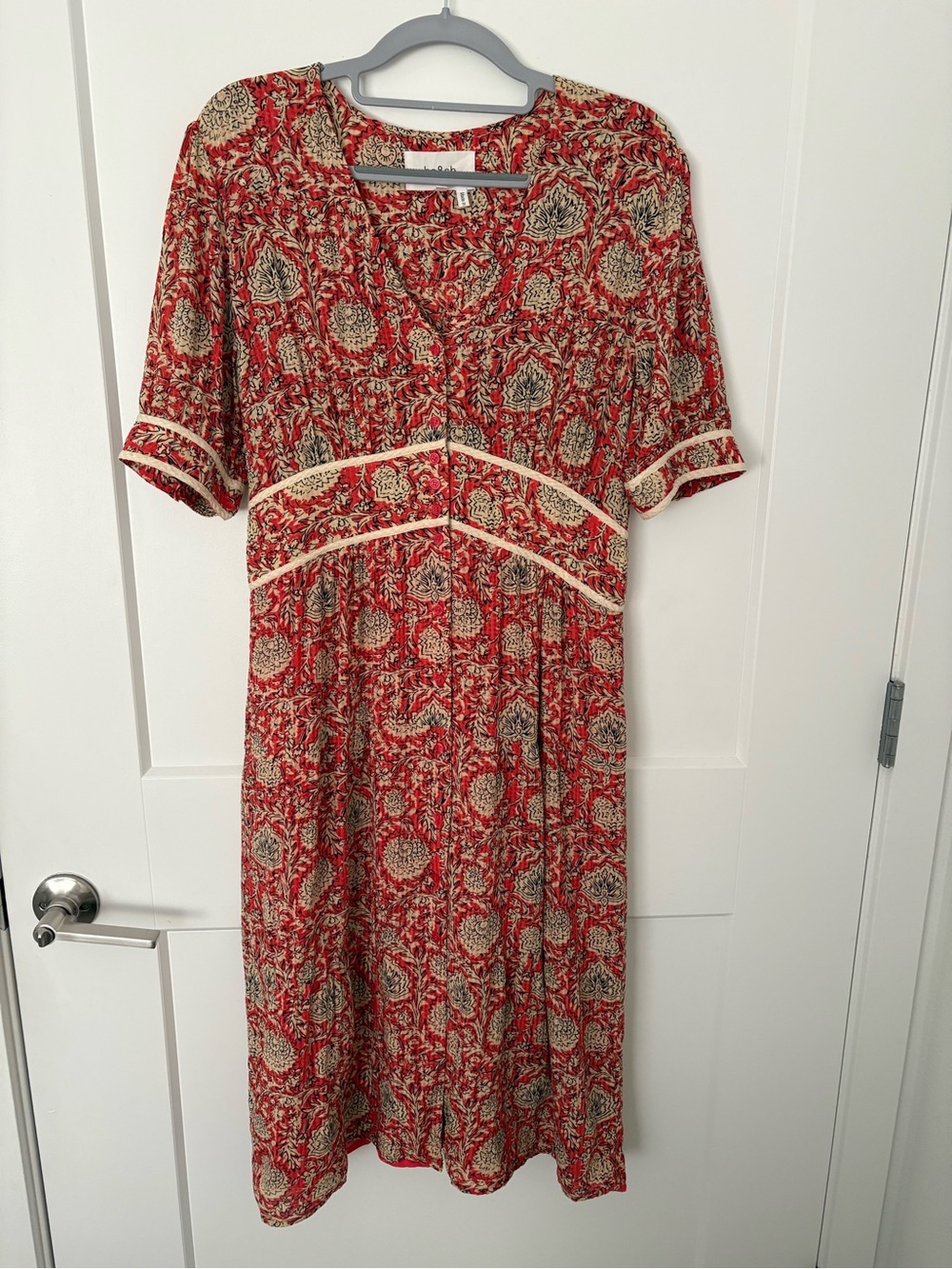 ba&sh Zael Paisley Print Midi Dress Red Ecru Boho - Size Medium